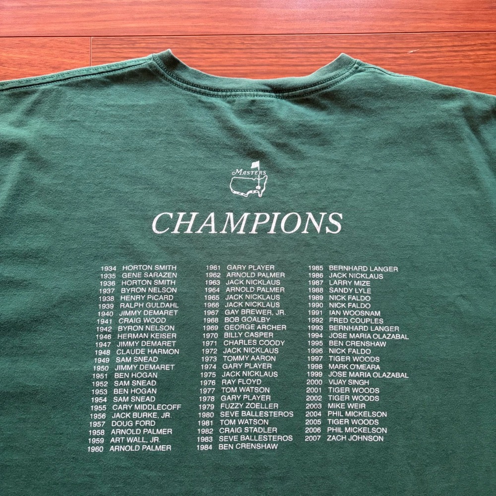Masters Mens 2008 Champions T-Shirt XXL Green Golf Tournament Winners USA Made